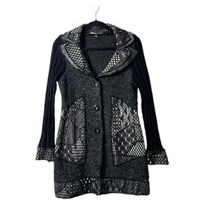 Sioni artsy color block long wool cardigan collared‎ women’s size medium